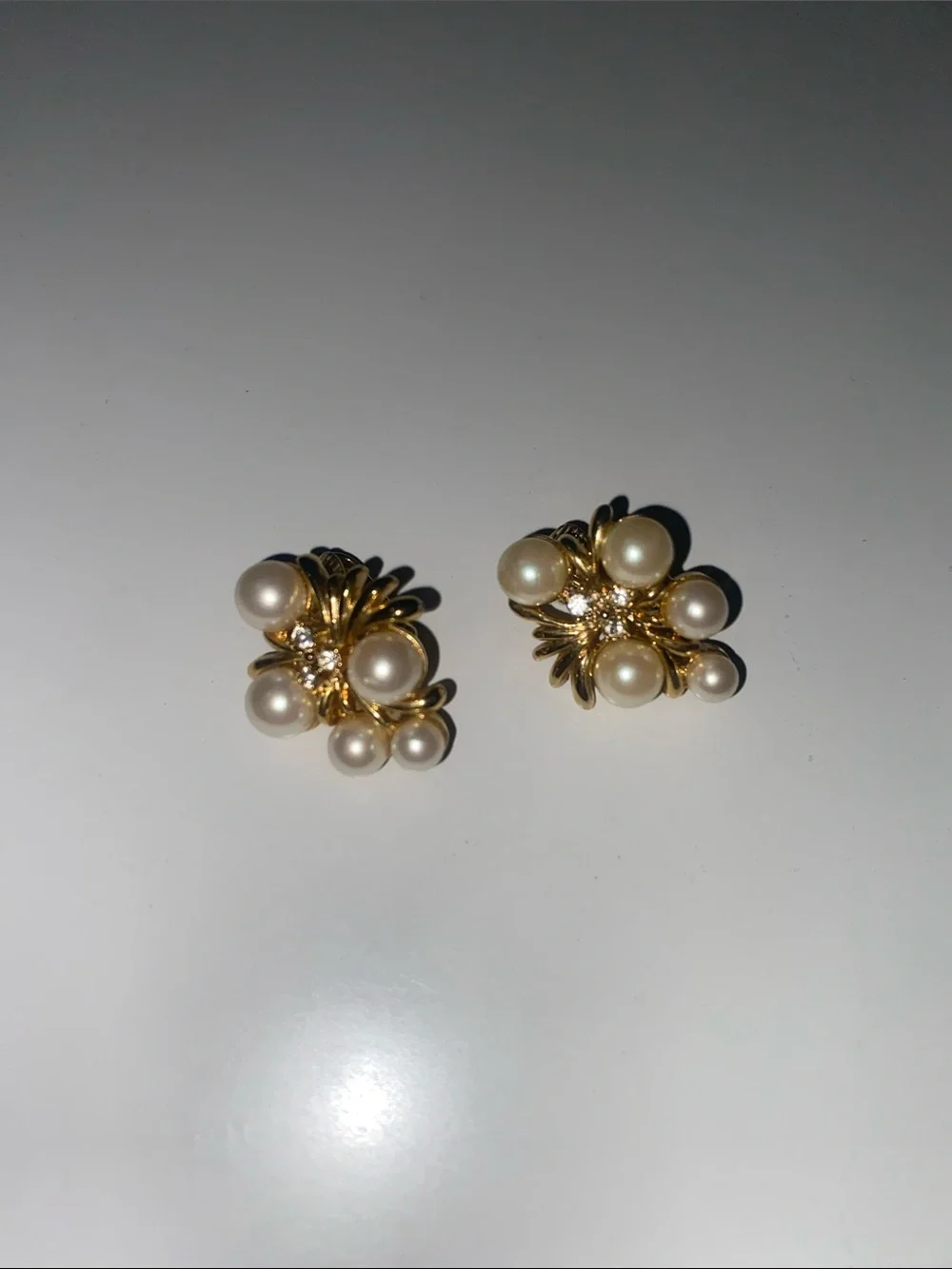 Gold Pearl Cluster Stud Clip On Earrings